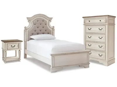 Realyn Twin Panel Bed, Chest and Nightstand