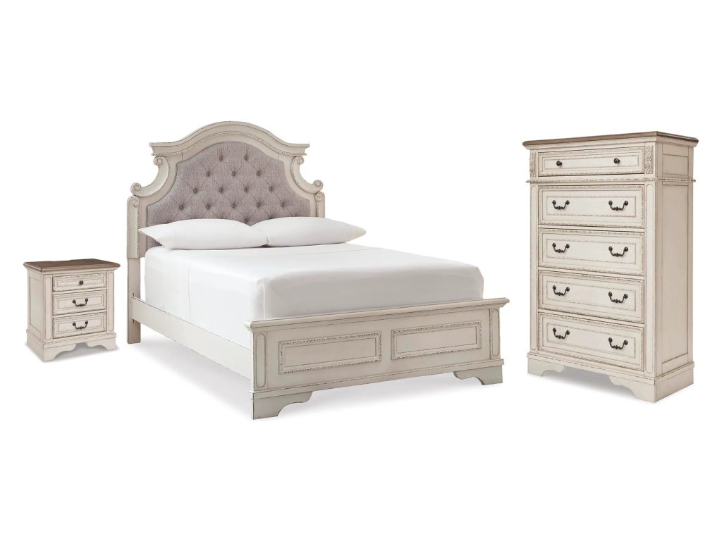 Realyn Full Upholstered Panel Bed, Chest and Nightstand - main image