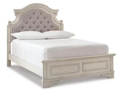Realyn Full Upholstered Panel Bed and Nightstand