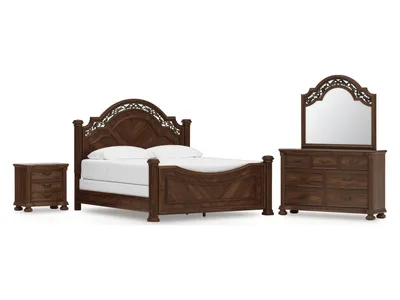Lavinton King Poster Bed, Dresser, Mirror and Nightstand