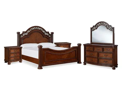 Lavinton King Poster Bed, Dresser, Mirror and Nightstand