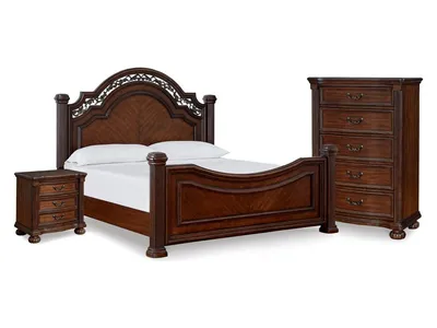 Lavinton Queen Poster Bed, Chest and Nightstand