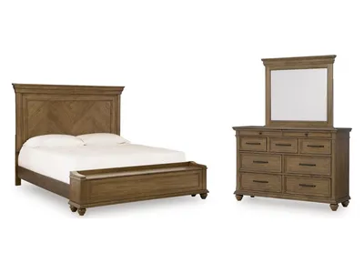 Karallin Queen Panel Storage Bed, Dresser and Mirror