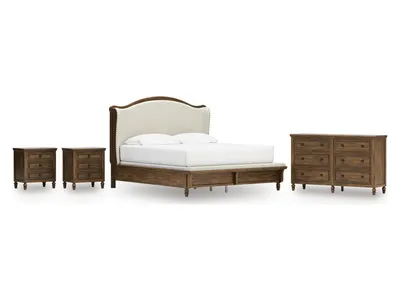 Sturlayne King Upholstered Panel Bed, Dresser and 2 Nightstands