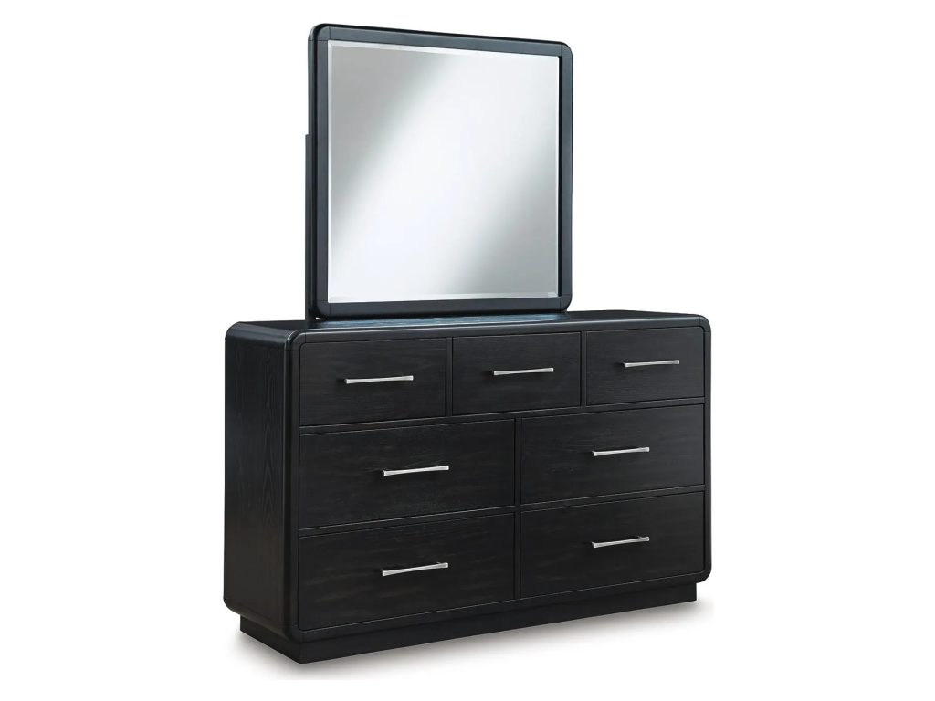 Rowanbeck Queen Upholstered Panel Bed, Dresser, Mirror and Nightstand - image 1