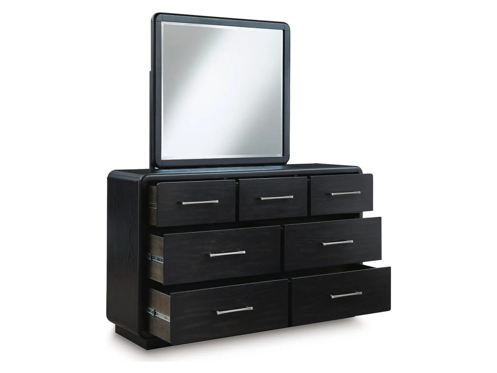 Rowanbeck Queen Upholstered Panel Bed, Dresser, Mirror and Nightstand - image 2