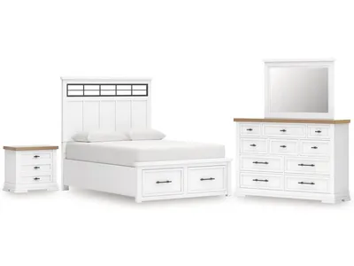 Ashbryn King Panel Storage Bed, Dresser, Mirror and Nightstand
