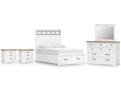 Ashbryn King Panel Bed, Dresser, Mirror and 2 Nightstands