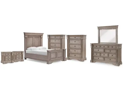 Blairhurst Queen Panel Bed. Dresser, Mirror, 2 Chests and 2 Nightstands