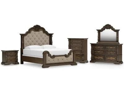 Maylee King Panel Bed, Dresser, Mirror, Chest and Nightstand