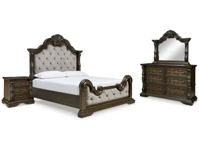Maylee California King Panel Bed, Dresser, Mirror and Nightstand