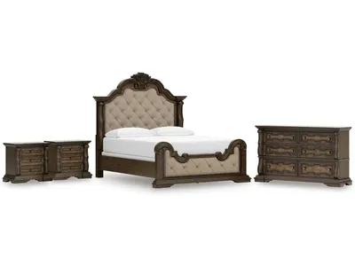 Maylee King Upholstered Bed, Dresser and 2 Nightstands