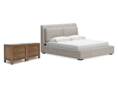 Cabalynn King Upholstered Bed and 2 Nightstands
