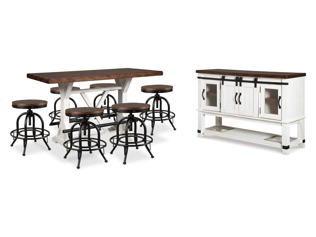 Valebeck Counter Height Dining Table, 6 Barstools and Server - main image