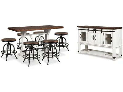 Valebeck Counter Height Dining Table, 6 Barstools and Server