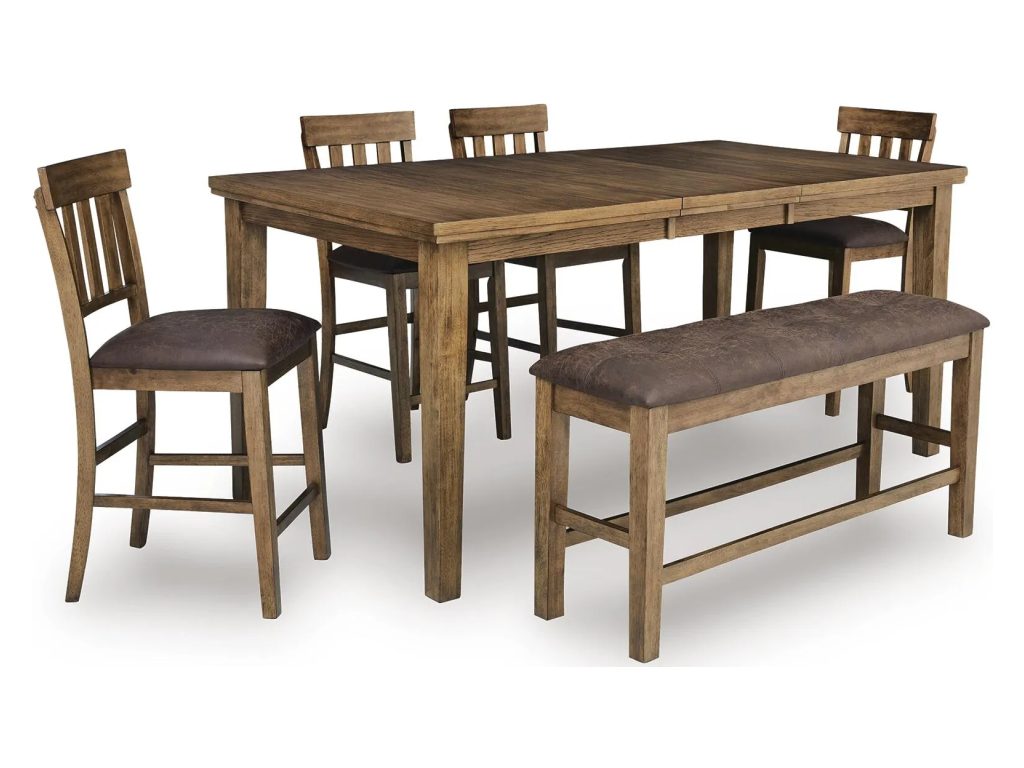 Urbinforte Counter Height Extension Dining Table, 4 Barstools and Bench - main image