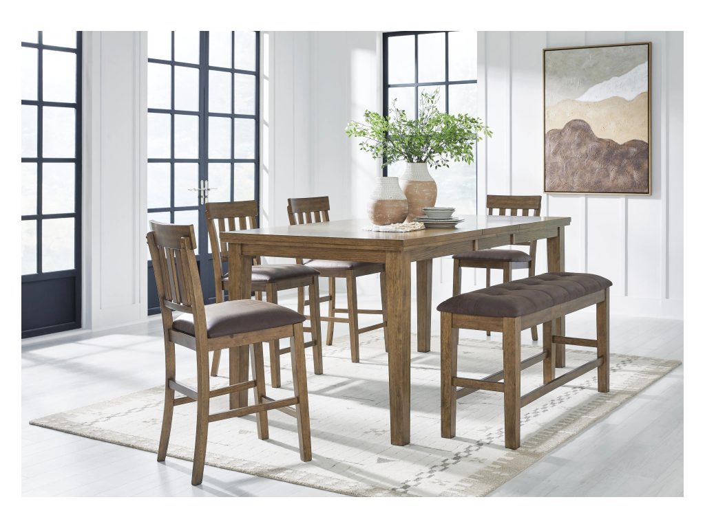 Urbinforte Counter Height Extension Dining Table, 4 Barstools and Bench - image 1