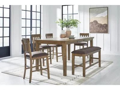 Urbinforte Counter Height Extension Dining Table, 4 Barstools and Bench