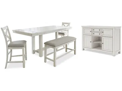 Robbinsdale Counter Height Dining Table, 2 Barstools, Bench and Server