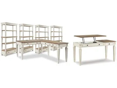 Realyn Lift-top Desk, L-shaped Desk and 4 Bookcases