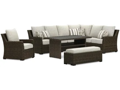 Brook Ranch Outdoor Sofa Sectional, Bench, Lounge Chair and Table