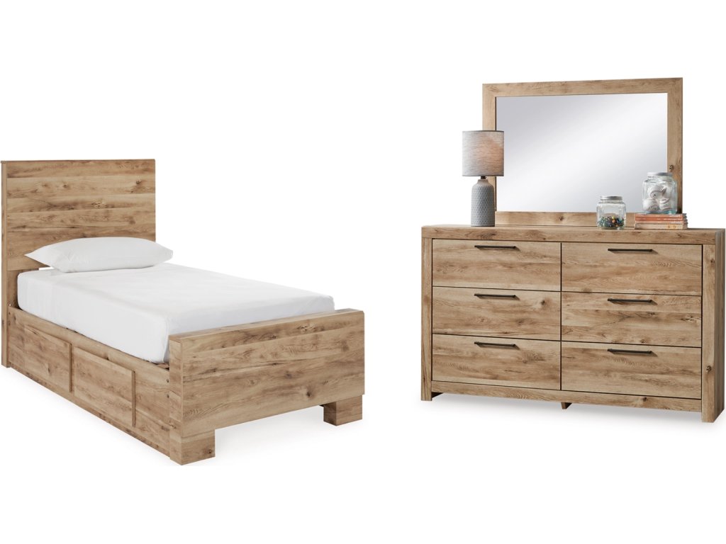 Hyanna Twin Panel Bed with 2 Side Storage, Dresser and Mirror - main image