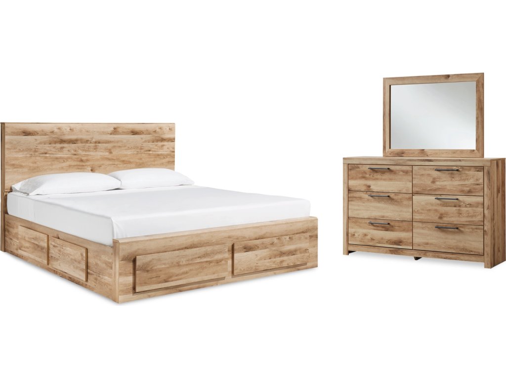 Hyanna Queen Panel Storage Bed with 2 Side Storage, Dresser and Mirror - main image