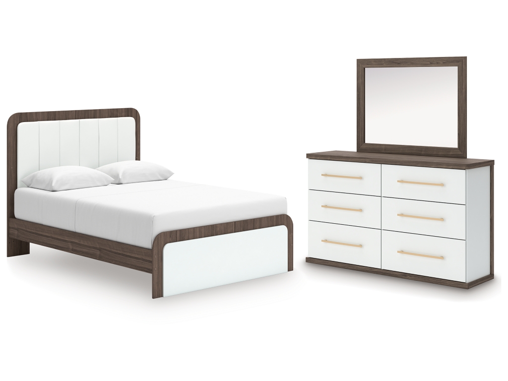 Kendanport Queen Upholstered Platform Bed, Dresser and Mirror - main image