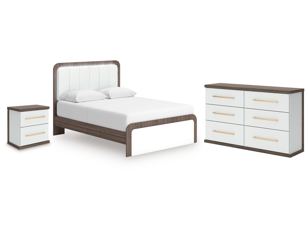 Kendanport Queen Upholstered Bed, Dresser and Nightstand - main image