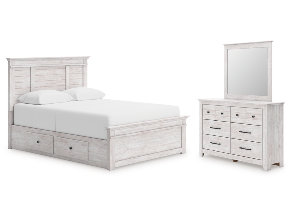 Makidern Queen Panel Bed with Storage, Dresser and Mirror - main image