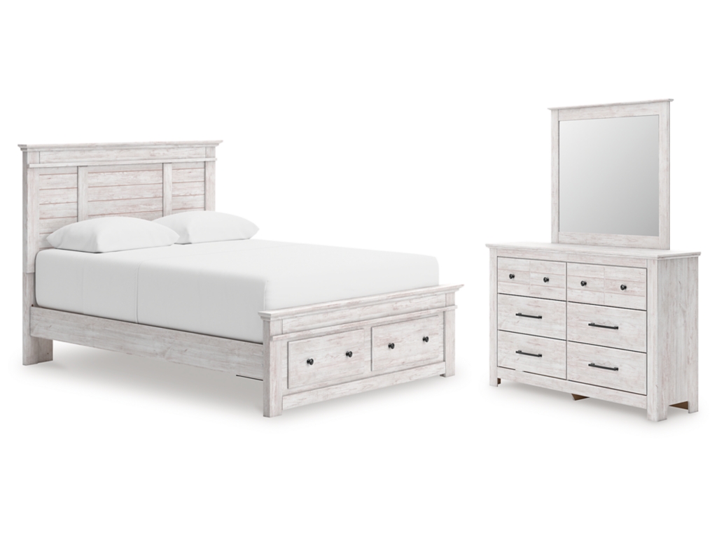 Makidern Queen Panel Storage Bed, Dresser and Mirror - main image