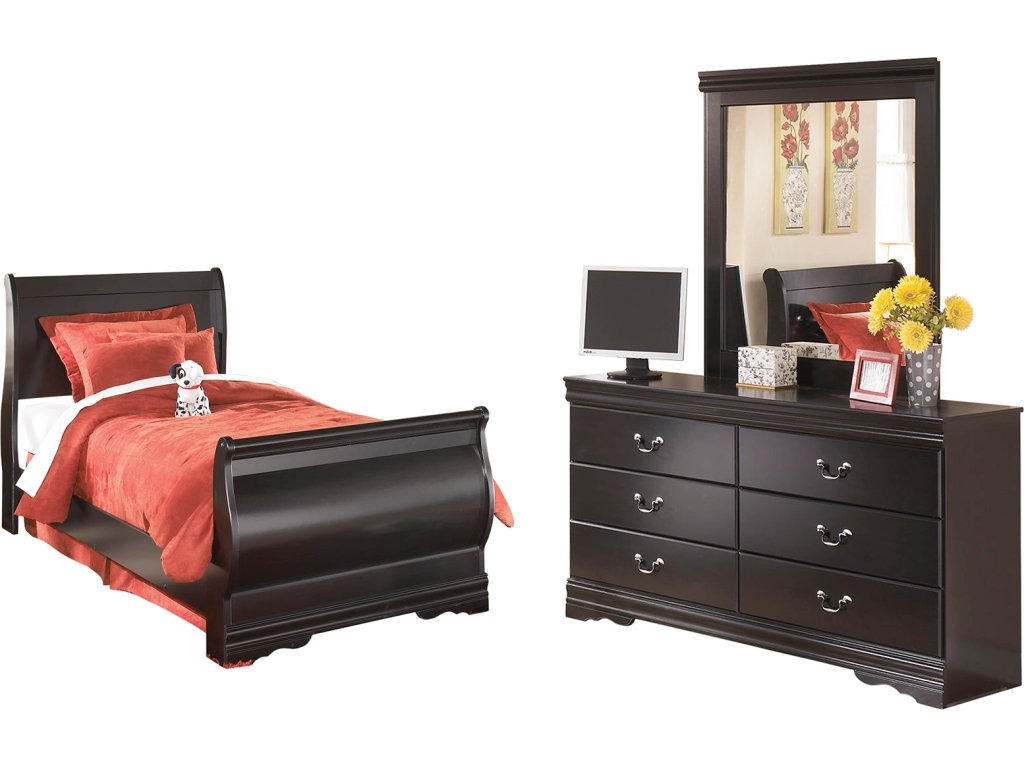 Huey Vineyard Twin Sleigh Bed with Dresser and Mirror - main image