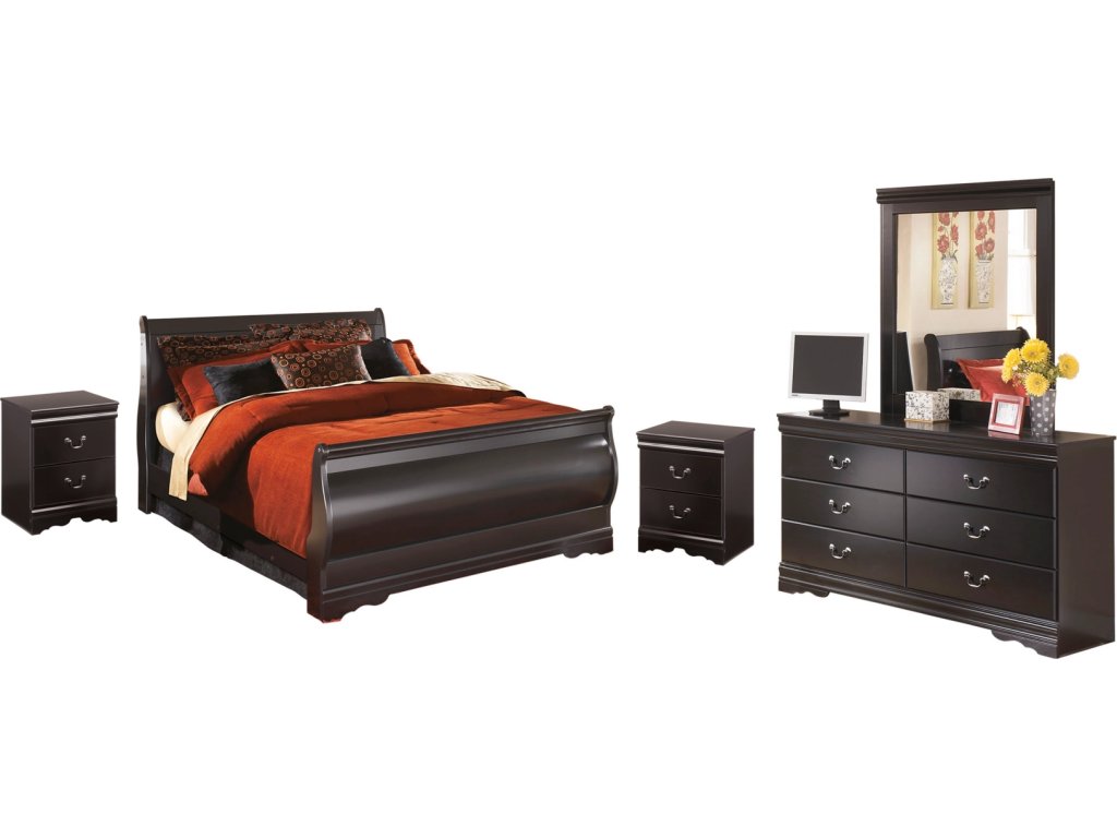 Huey Vineyard Queen Sleigh Bed with Mirrored Dresser and 2 Nightstands - main image