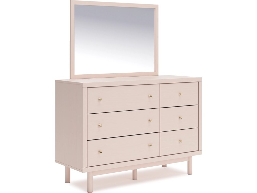 Wistenpine Twin Upholstered Panel Headboard, Dresser and Mirror - image 1