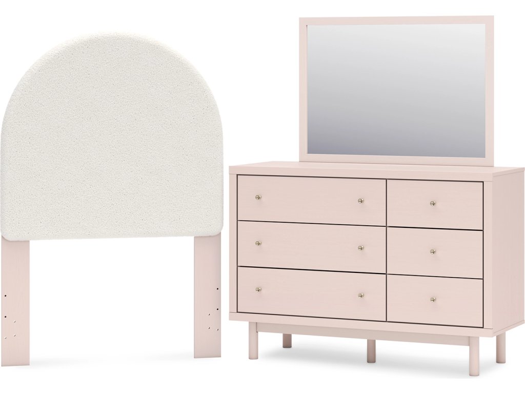 Wistenpine Twin Upholstered Panel Headboard, Dresser and Mirror - main image