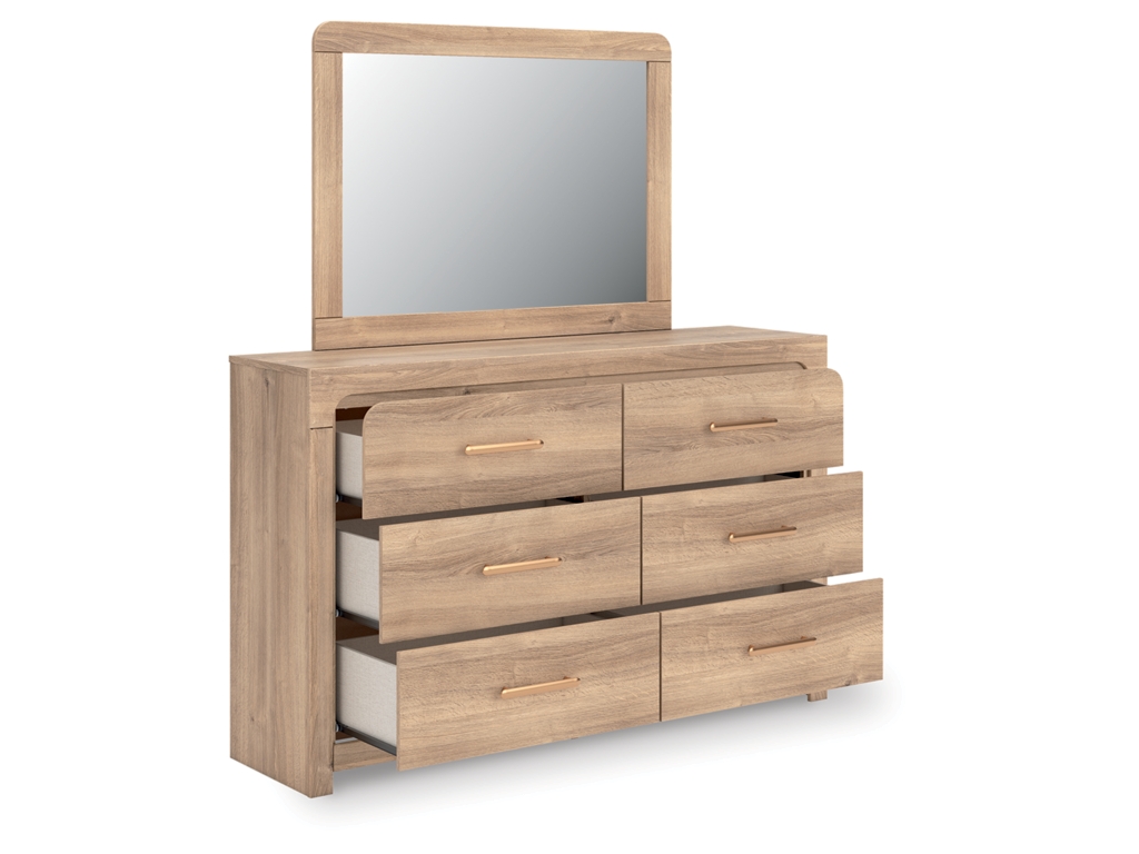 Kinlanni Queen Upholstered Panel Bed, Dresser and Mirror - image 3