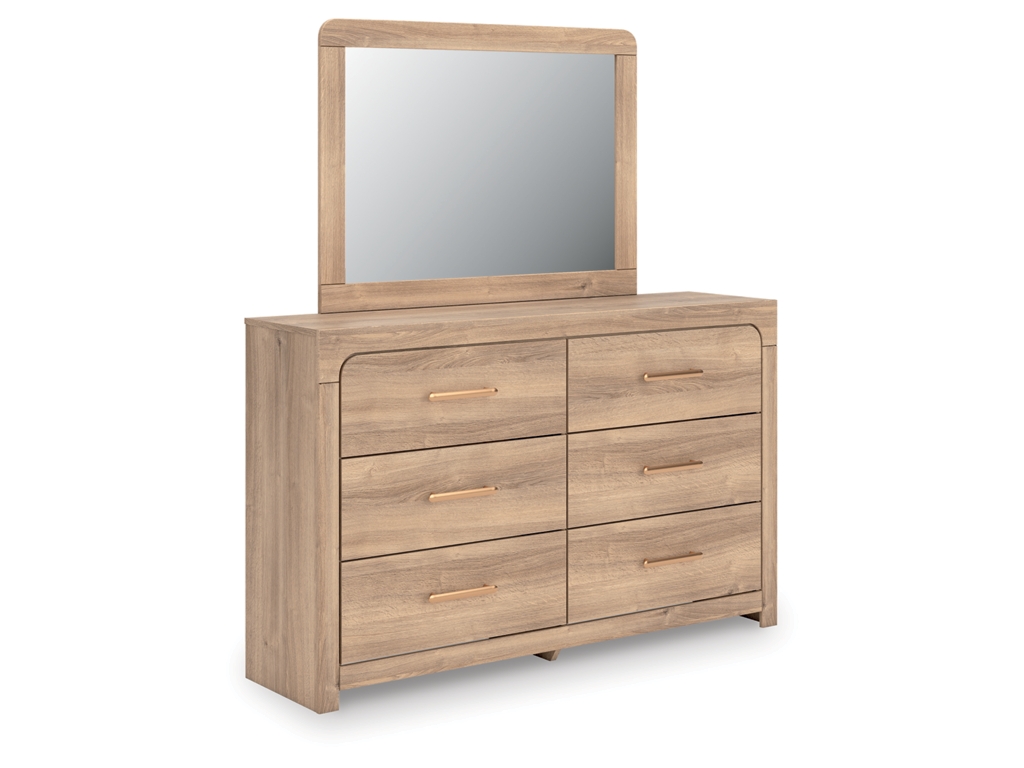 Kinlanni Queen Upholstered Panel Bed, Dresser and Mirror - image 2