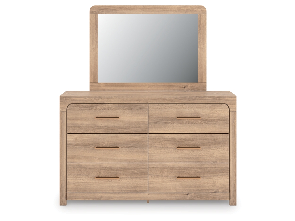 Kinlanni Queen Upholstered Panel Bed, Dresser and Mirror - image 1