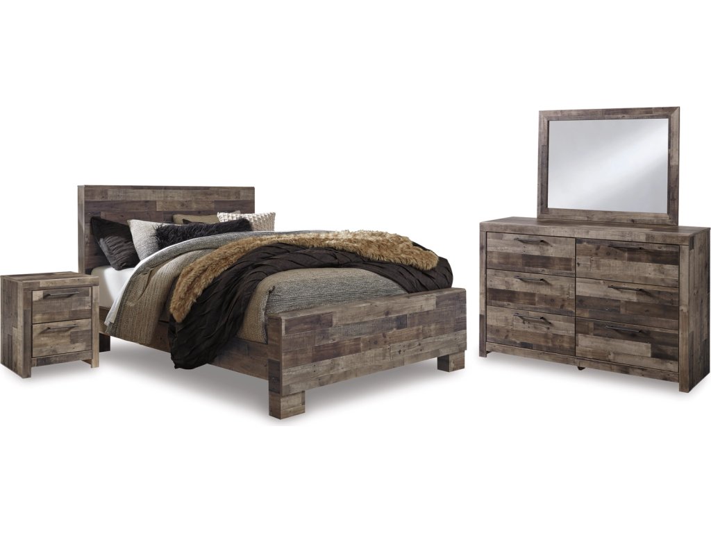 Derekson Queen Bed with Mirrored Dresser and Nightstand - main image