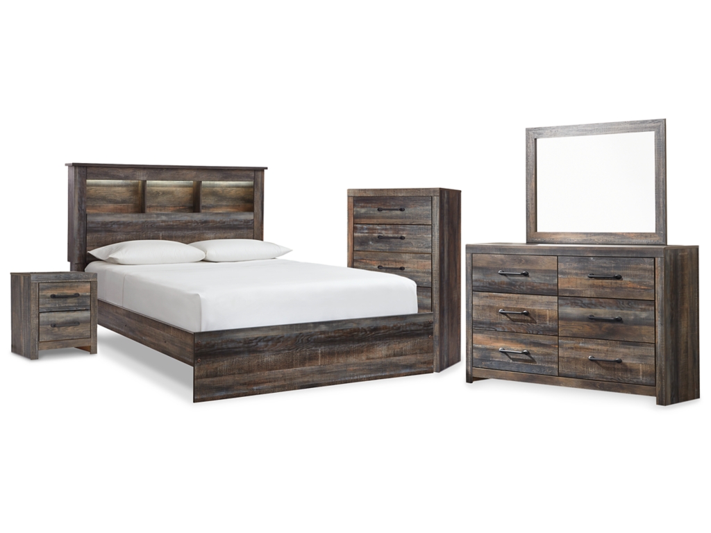 Drystan Queen Bookcase Panel Bed, Dresser, Mirror Chest and Nightstand - main image