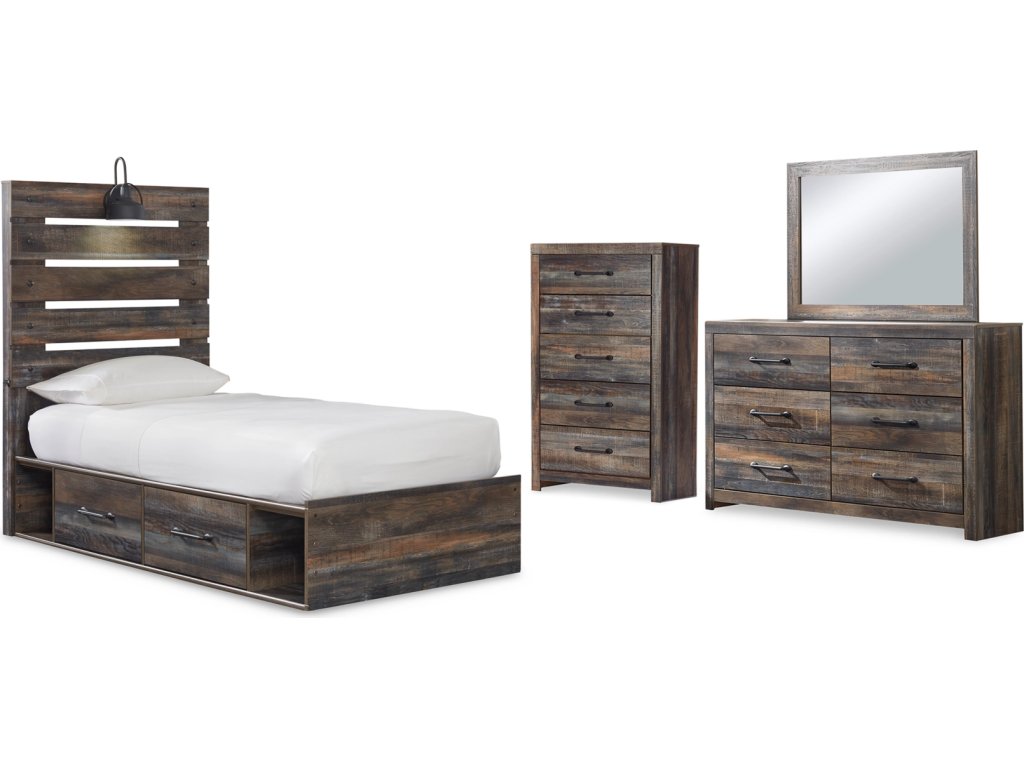 Drystan Twin Panel Bed with Storage, Dresser, Mirror and Chest - main image
