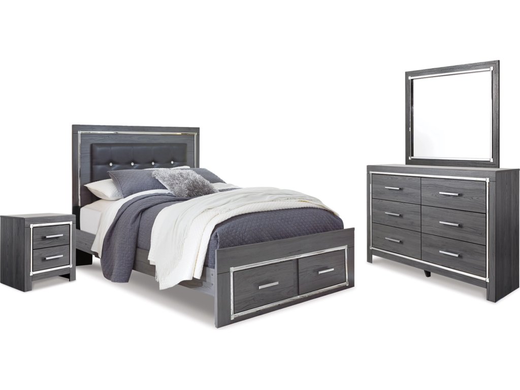 Lodanna Queen Panel Storage Bed with Mirrored Dresser and Nightstand - main image