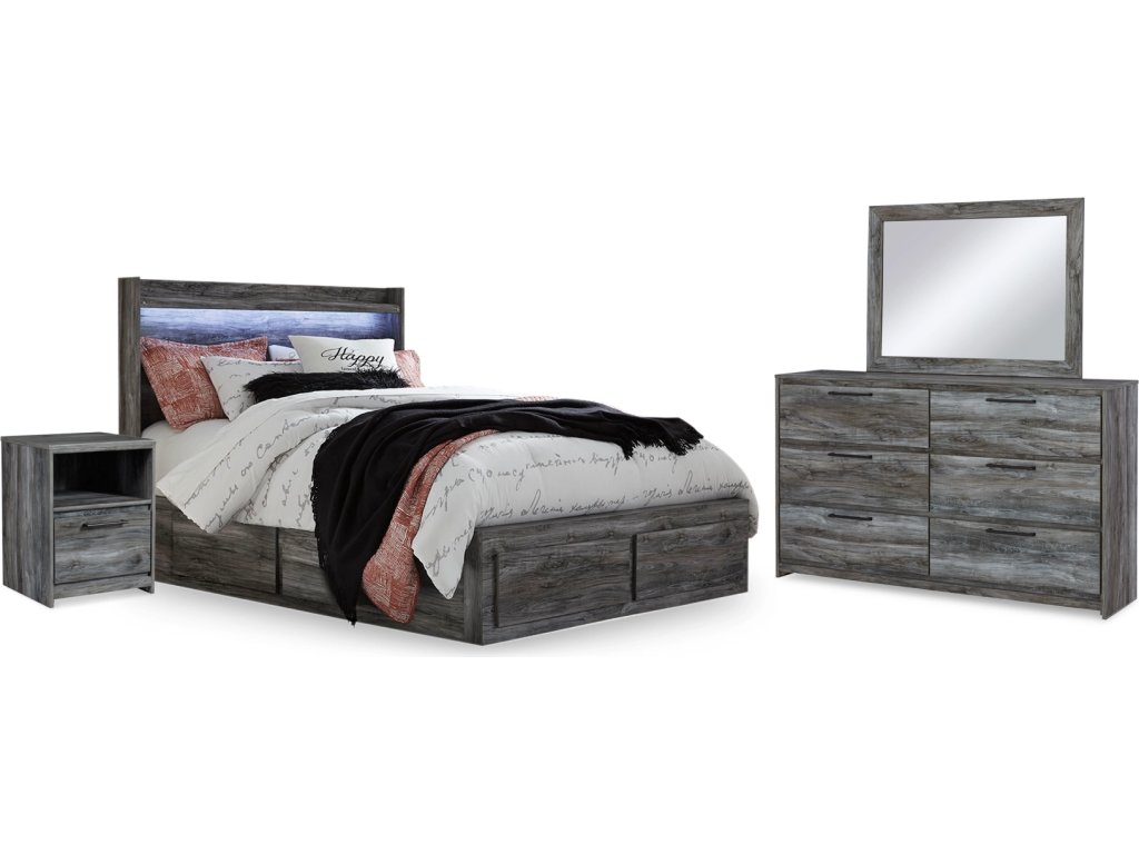 Baystorm Queen Panel Bed with 2 Side Storage, Dresser, Mirror, and Nightstand - main image