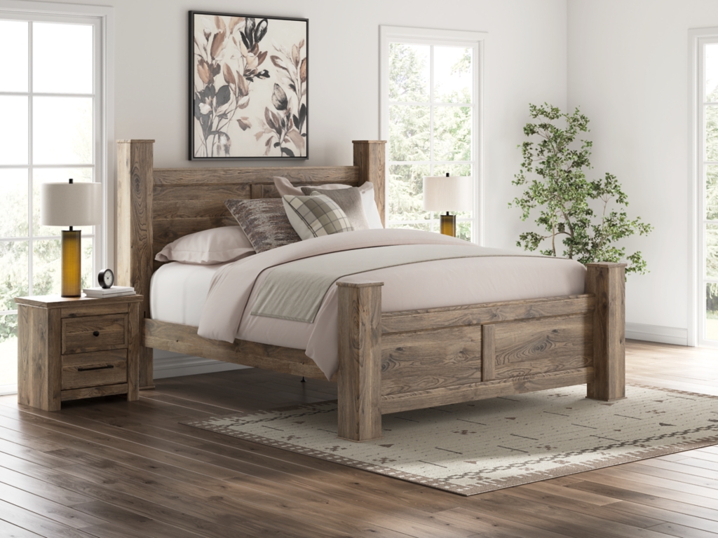 Rusticott King Poster Bed, Dresser, Mirror and Nightstand - image 26
