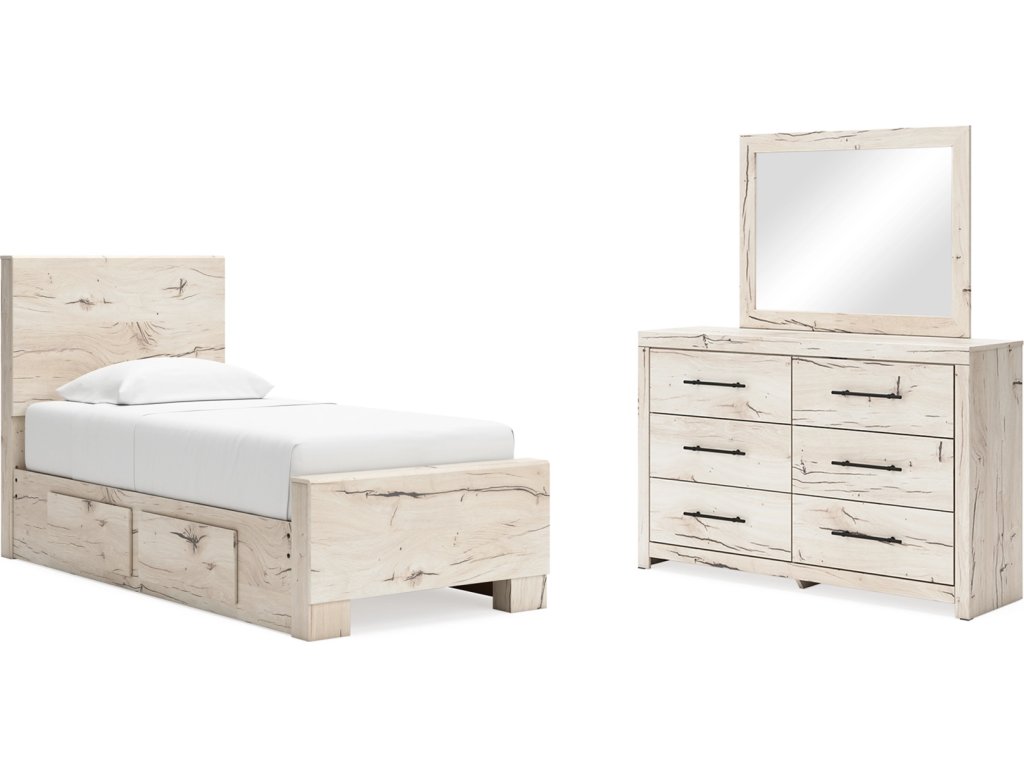 Lawroy Twin Panel Bed with Storage, Dresser and Mirror - main image