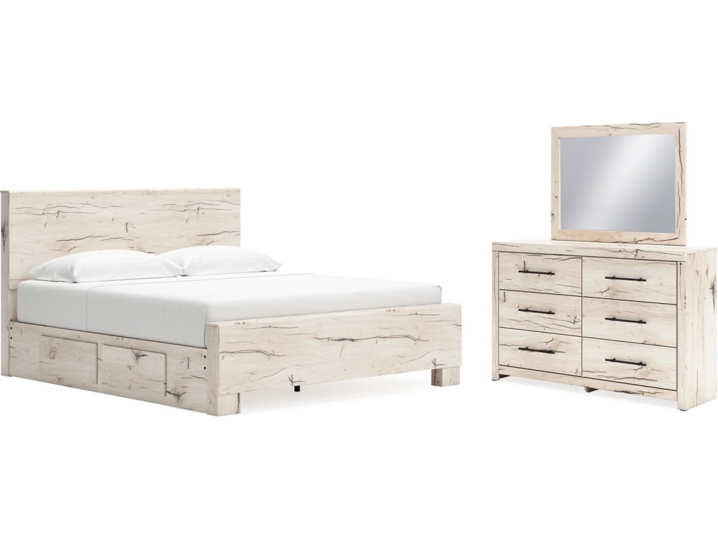 Lawroy King Panel Bed with Storage, Dresser and Mirror - main image