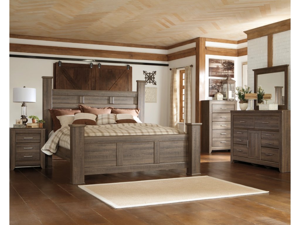 Juararo California King Poster Bed, Dresser, Mirror, Chest and 2 Nightstands - main image