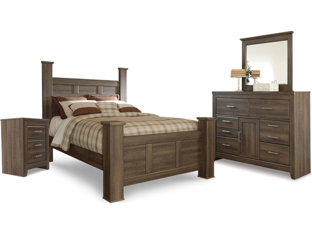 Juararo Queen Poster Bed with Mirrored Dresser and Nightstand - image 1