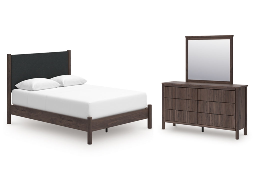 Pamytta Queen Upholstered Platform Bed, Dresser and Mirror - main image