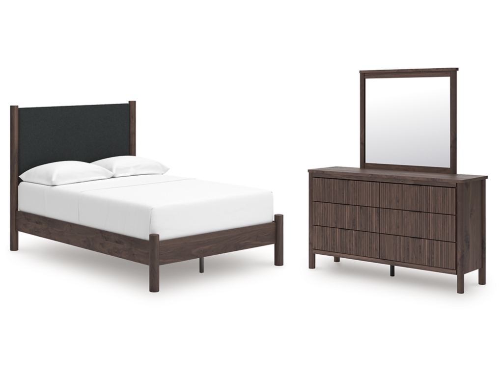 Pamytta Full Upholstered Platform Bed, Dresser and Mirror - main image